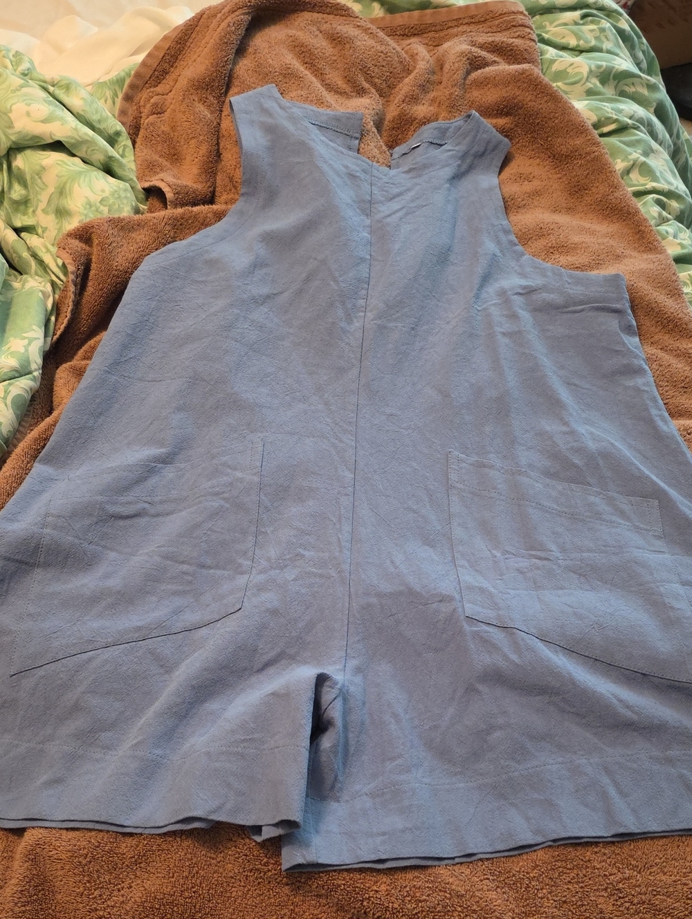 Blue Sleeveless Romper with Front Pockets